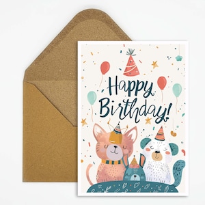 Carte d'anniversaire enfant, carte anniversaire joyeux anniversaire, carte animaux, cadeau, illustration, anniversaire garçon, anniversaire fille