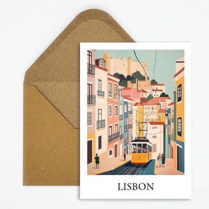 Carte postale de voyage de Lisbonne, Portugal avec une belle illustration, idéale comme souvenir de voyage ou cadeau pour les voyageurs et les collectionneurs de cartes