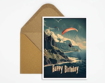 Geburtstagskarte Paragliding, Happy Birthday Karte Paragliding, Gleitschirm Sportkarte Happy Birthday, Postkarte Paragliding zum Verschenken