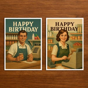 Cartão de feliz aniversário para caixa, cartão postal com ilustração de profissão vintage e retrô, cartão de aniversário exclusivo, ideal como presente