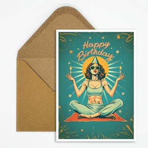 Geburtstagskarte Yoga, Happy Birthday Karte Yoga, Yoga Geburtstagswünsche Karte, Postkarte Yoga als Geschenk