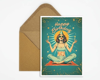 Carte d'anniversaire yoga, Carte joyeux anniversaire yoga, Carte de vœux d'anniversaire yoga, Carte postale yoga en cadeau