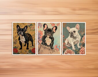 Dog Postcard, Animal Postcard, French Bulldog Dog in Hokusai