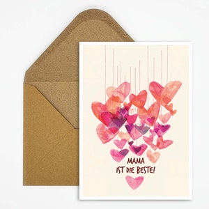 Carte de fête des mères avec des coeurs colorés, disant que Maman est la meilleure, carte postale pour la fête des mères, carte d'anniversaire, carte de félicitations, cadeau pour maman