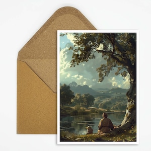 Epische Sci-Fi Postkarte | Klassische Kunst trifft galaktische Abenteuer | Perfektes Geschenk für Fans | Helden in der Landschaft Karte