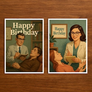Carte d'anniversaire pour la profession Psychologue, carte d'anniversaire rétro avec illustration, cadeau original pour les amoureux du travail et les collègues