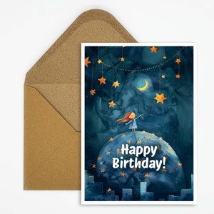 Happy Birthday Karte Zauber, Geburtstagskarte Mädchen, Sternenhimmel, Magie, Geburtstag für Mädchen, Jungen, Geschenk Karte, Zauber, Sterne