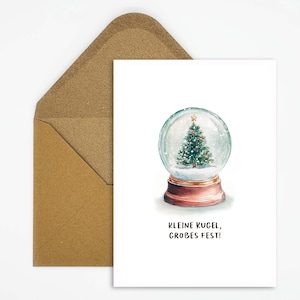 Weihnachtskarte mit Schneekugel Motive, Nostalgische Grüße "Kleine Kugel, Großes Fest" für besondere Weihnachtsmomente!