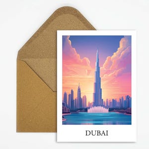 Dubái, Emiratos Árabes, postal de viaje con preciosa ilustración ideal como recuerdo de viaje o regalo para viajeros y coleccionistas de tarjetas