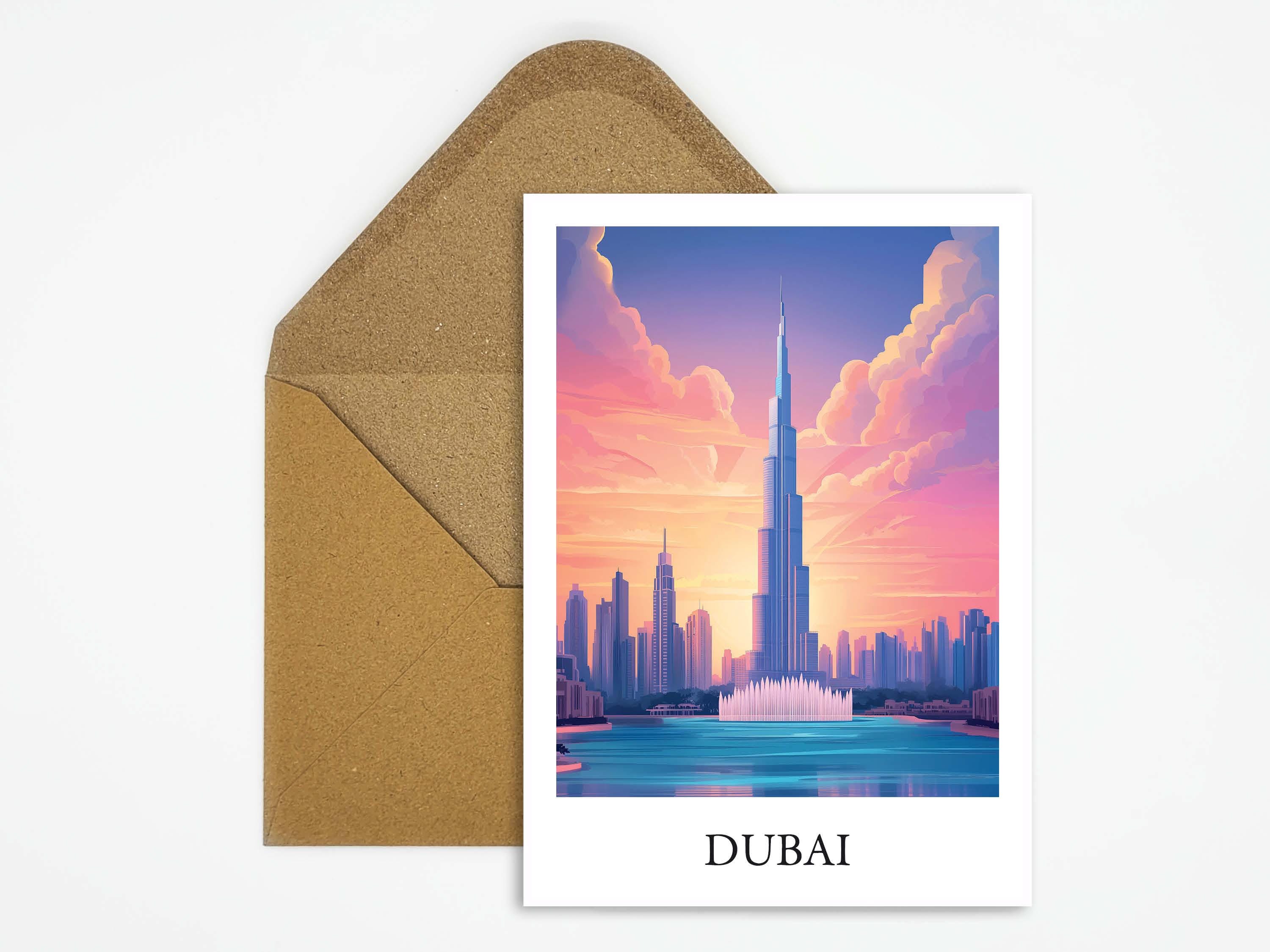 ドバイ、アラブ首長国連邦、美しいイラストの旅行ポストカードは、旅行のお土産や旅行者やカードコレクターへのギフトに最適です。 - Etsy 日本