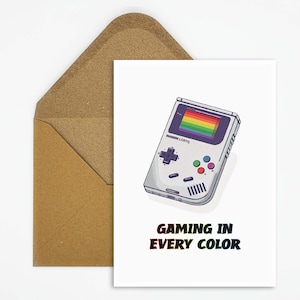 Carte postale LGBTQ, carte de fierté LGBTQ avec slogan, carte de fierté pour la communauté LGBTQ, carte queer en cadeau, illustration Game Boy