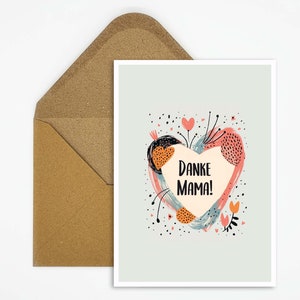 Carte merci maman, carte avec illustration grand coeur, carte postale pour la fête des mères, carte anniversaire, carte félicitations, cadeau pour maman