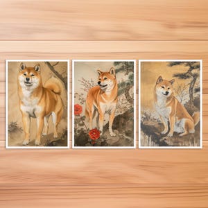 Cartolina cane Shiba Inu, cartolina animale con carta cane, cane stile Hokusai, stile giapponese, biglietto di compleanno, cartolina d'arte, regalo