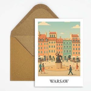 Cartolina di Varsavia, Polonia con il centro storico, amorevolmente illustrata, carta da viaggio per gli appassionati dell'Europa orientale e souvenir di gite in città
