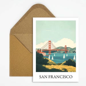 Postal de viaje de San Francisco, EE. UU. con una hermosa ilustración ideal como recuerdo de viaje o regalo para viajeros y coleccionistas de mapas