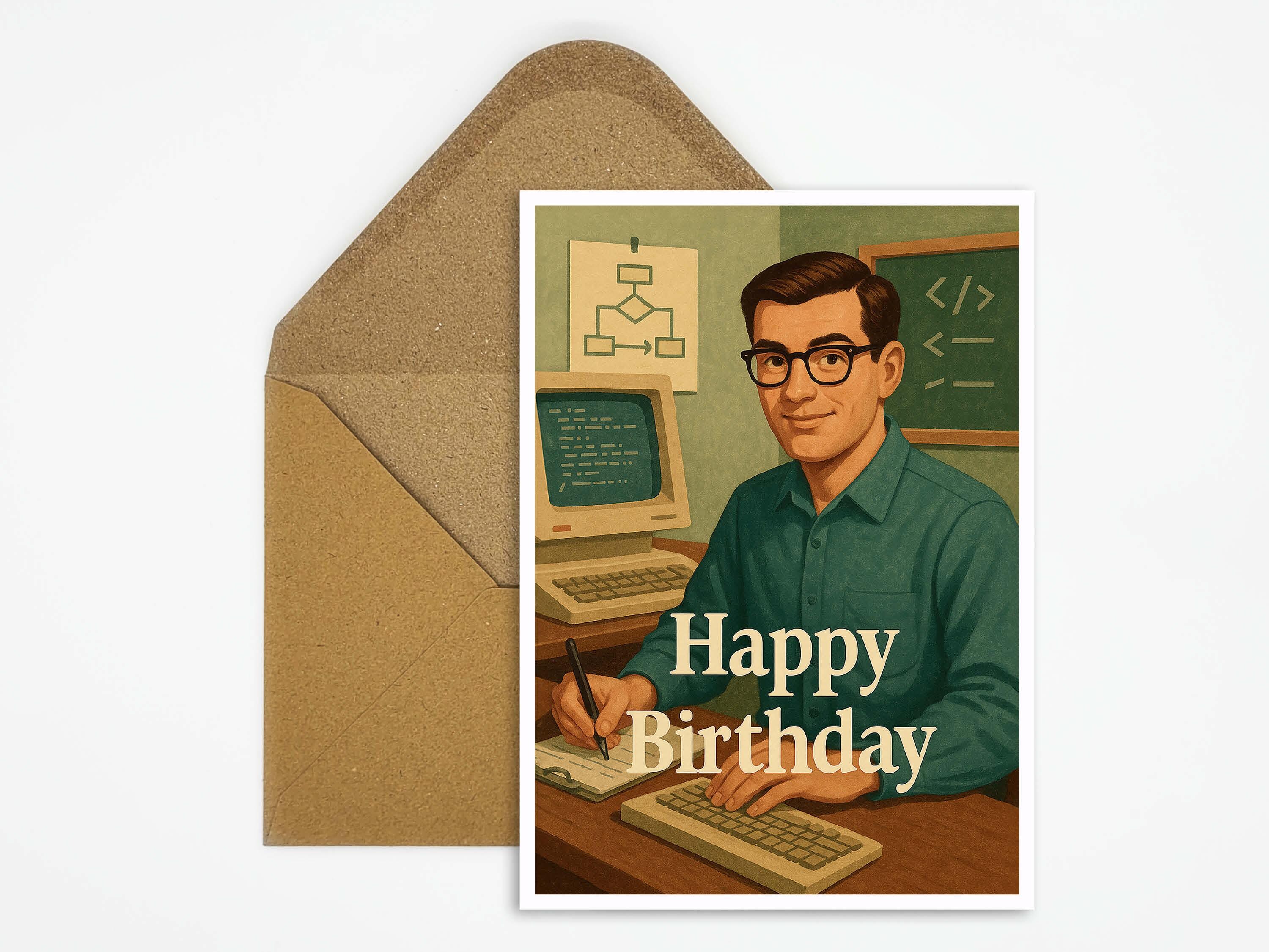 Software Developer Birthday In Java Happy Birthday Card Profession Software Developer, Retro Birthday Card ...