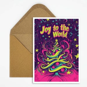 Bijzondere kerstkaart, in psychedelische stijl met kerstgroet "Joy to the World" voor bijzondere kerstgroeten