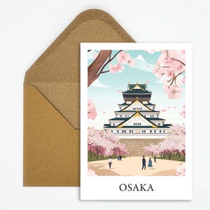 Carte postale de voyage d'Osaka, Japon avec une belle illustration, idéale comme souvenir de voyage ou cadeau pour les voyageurs et les collectionneurs de cartes