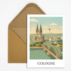 Carte postale de Cologne en Allemagne avec la cathédrale de Cologne comme motif principal, carte de ville emblématique pour les voyageurs allemands et les amateurs de cartes postales