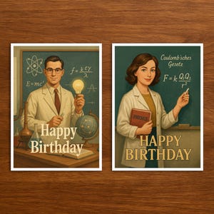 Carte d'anniversaire pour physicien de profession, carte postale avec illustration vintage et rétro, carte d'anniversaire à offrir