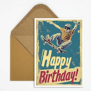 Skateboarden verjaardagskaart, gelukkige verjaardag Skateboarden verjaardagskaart, cadeaubon, sport briefkaart, gelukkige verjaardagskaart