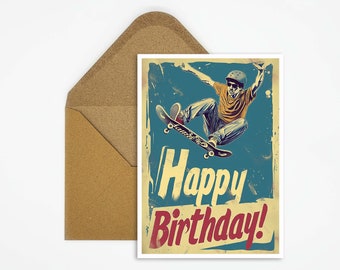 Geburtstagskarte Zum 8. Geburtstag – Skateboard-Design Für Jungen, Inkl. Umschlag, 127x178 Mm