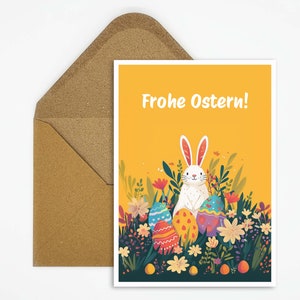 Cartolina di Pasqua, biglietto di Buona Pasqua, biglietto regalo, biglietto per bambini, coniglietto di Pasqua, auguri di Pasqua, motivo uovo di Pasqua, illustrazione di coniglio, biglietto stampato