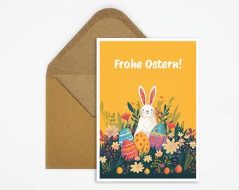 Carte postale de Pâques, carte Joyeuses Pâques, carte cadeau, carte enfant, lapin de Pâques, vœux de Pâques, motif œuf de Pâques, illustration lapin, carte imprimée