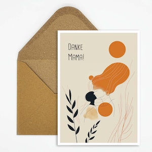 Thank you mom card, mother with child hug illustration, card for Mother's Day, card as a gift for mom, minimalist Mother's Day card