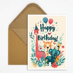 Tarjeta de cumpleaños Feliz Cumpleaños, tarjeta de cumpleaños infantil, tarjeta de animales, regalo, celebraciones, cumpleaños para niños, cumpleaños para niñas