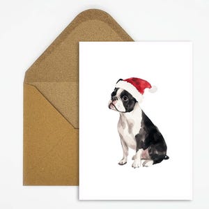 Bostonterriër met kerstmutsmotief, hond met kerstmuts, kerstkaart voor hondenliefhebbers voor dierenkerstgroeten