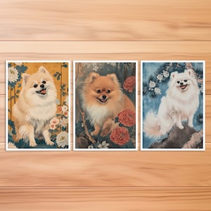 Zwergspitz Postkarte, Hunde Karte, Tier Postkarte, Hund im Hokusai Stil, Japanischer Stil, Geburtstag Karte, Geschenk Karte