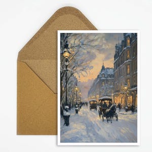 Cartolina di Natale con strada illuminata, cartolina di Natale invernale con luci festive, perfetta per gli auguri di Natale