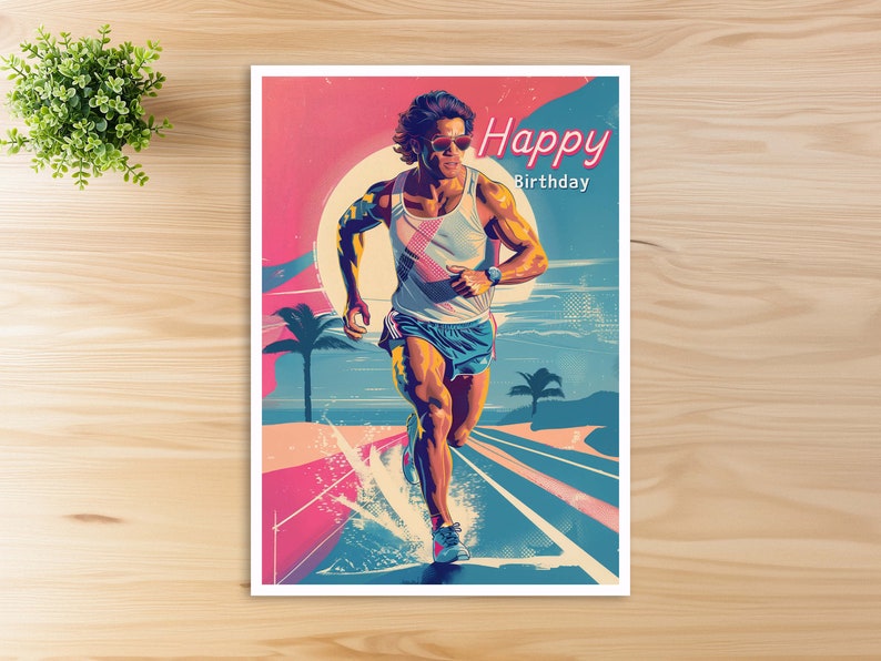 Birthday Card Running, Happy Birthday Card Running, Postcard With ...