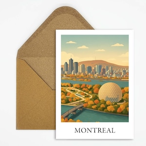 Carte postale de voyage de Montréal Canada avec illustration créative de la vue de la ville Idéal comme cadeau ou comme décoration à accrocher