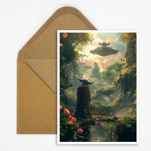 postal galáctica de la aventura | postal única de la ciencia ficción | Regalo perfecto para fans | Mapa maestro y nave espacial.