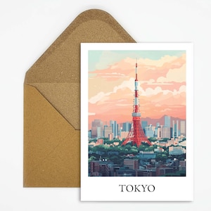 Tokyo, Japan Reise Postkarte mit schöner Stadt Illustration ideal als Reiseerinnerung oder Geschenk für Reisende und Kartensammler