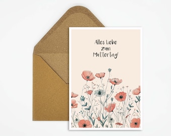 Mother's Day card with saying, flower drawing illustration, postcard for Mother's Day, Happy Mother's Day, gift for mom
