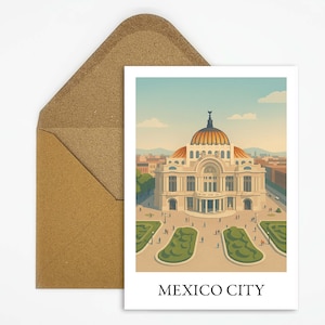 Mexico-Stad, Mexico reisansichtkaart met Paleis voor Schone Kunsten, perfecte kaart als reissouvenir of cadeau voor Mexico-fans