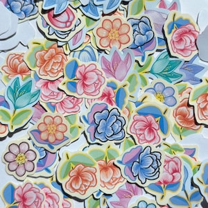 50pcs MINI Sticker Pack - NO AI- Whimsical spring - Dusty pastels or Summery Fresh - Rose, Daisy, Tulip, Lily, Magnolia, Bees, Butterflies