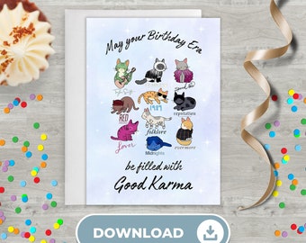 Printable Birthday Card for Swifties, Taylor inspired Birthday, Instant Download, Eras, Karma Birthday Card and Envelope printable templates