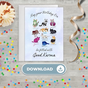Afdrukbare verjaardagskaart voor Swifties, Taylor-geïnspireerde verjaardag, instant download, tijdperken, Karma-verjaardagskaart en afdrukbare enveloppen
