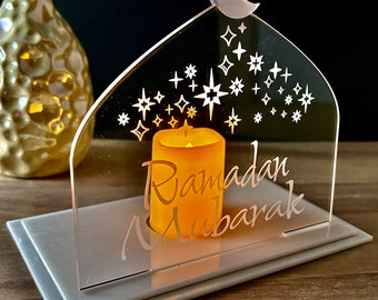 Ramadan Mubarak Acrylic LED Tea Candle Holder