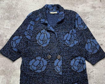 vintage Givenchy Nouvelle Boutique Cardigan XL bleu en laine et mohair rose