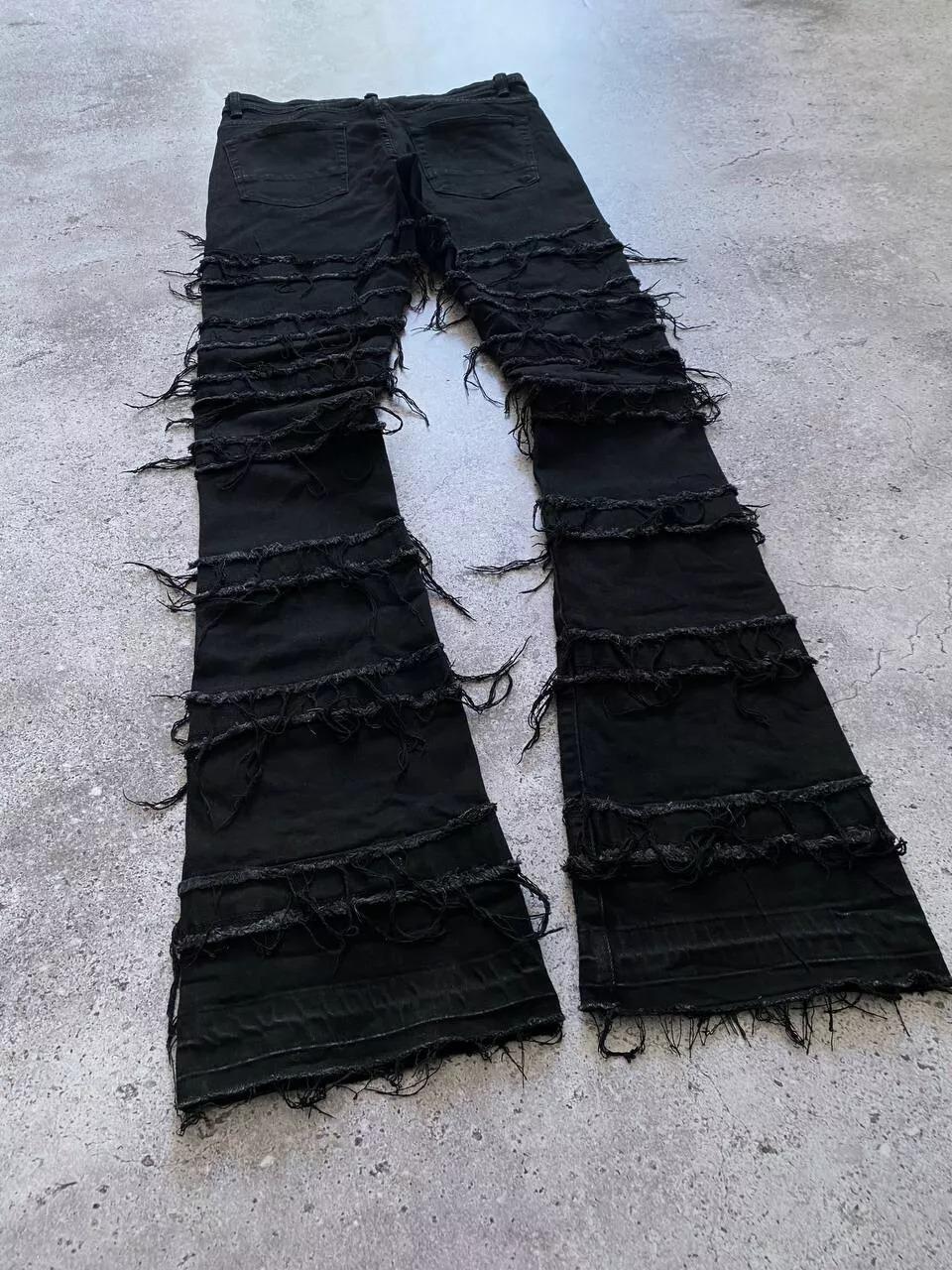 Slim Rigid Flared Stacked Distressed Washed Jeans