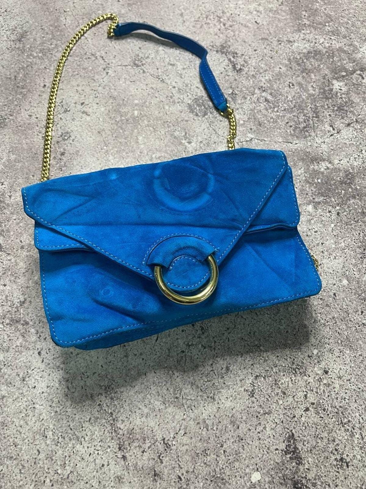 Vintage Banana Republic Suede Leather Chain Shoulder Bag Blue Y2K