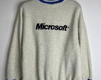 Vintage Microsoft Sweatshirt XL Gray Blue Embroidered Logo Sports Crewneck