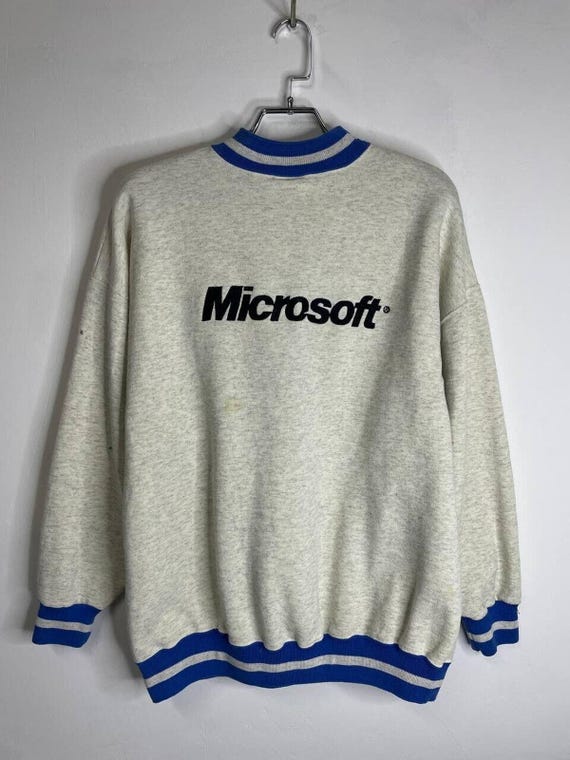 Vintage Microsoft Sweatshirt XL Gray Blue Embroidered Logo Sports