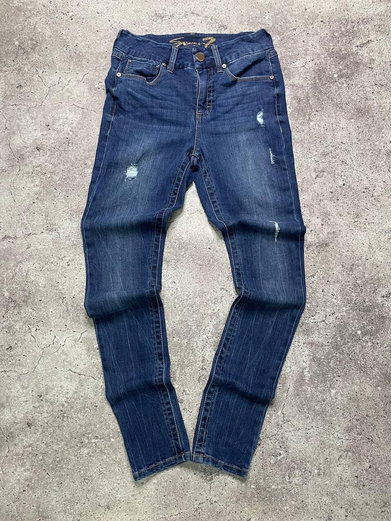 Vintage Seven7 Skinny Jeans Dark Wash Distressed Size 4 S Women’s image 1