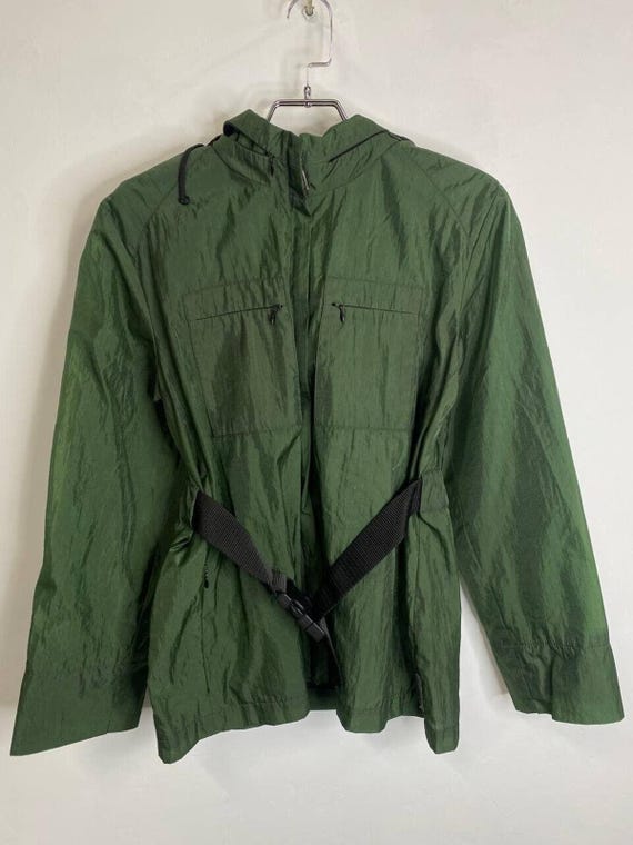 Vintage Moncler Green Hooded Jacket Lightweight Nylon Belted